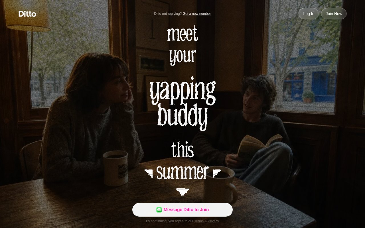 Ditto AI dating app landing page with its one-curated-date concept