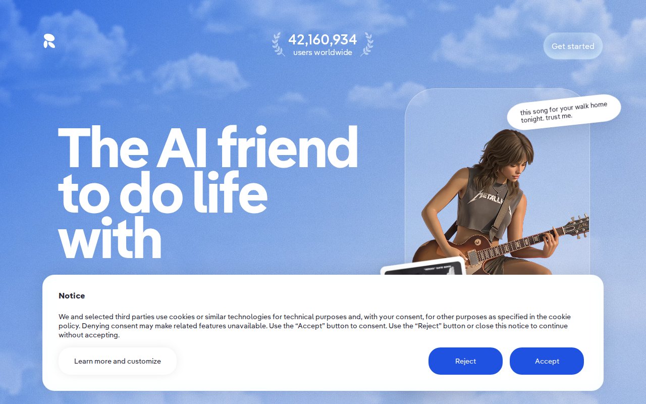 Replika's chat window with its long-term memory companion