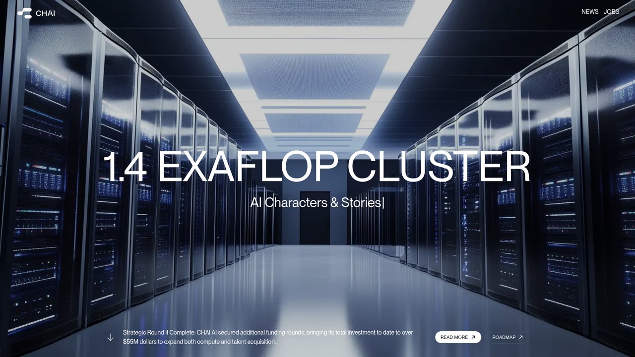 Chai official site highlighting its AI characters and compute cluster